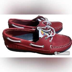 KU Jayhawks Boat Shoe Loafers by CHANT Crimson & Blue Leather Womens - Size 8.5